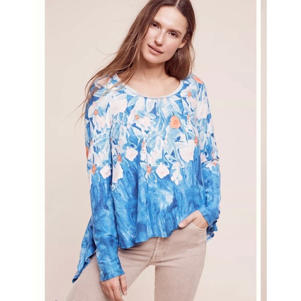 Anthropologie Meadow Rue Linen Fields Swing Top Size M blue